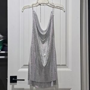 Chainmail Mini Dress Silver Metallic Chain Mail Metal Mesh